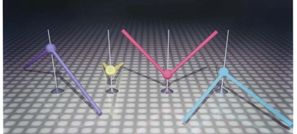 A group of three different colored sticks.
