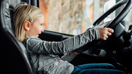 Girl drives truck