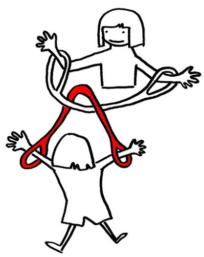 Illustration av två personer som håller två rep mellan sig