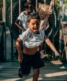 Kid running in storm