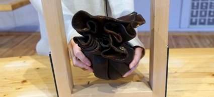 En person som håller i en brun påse.