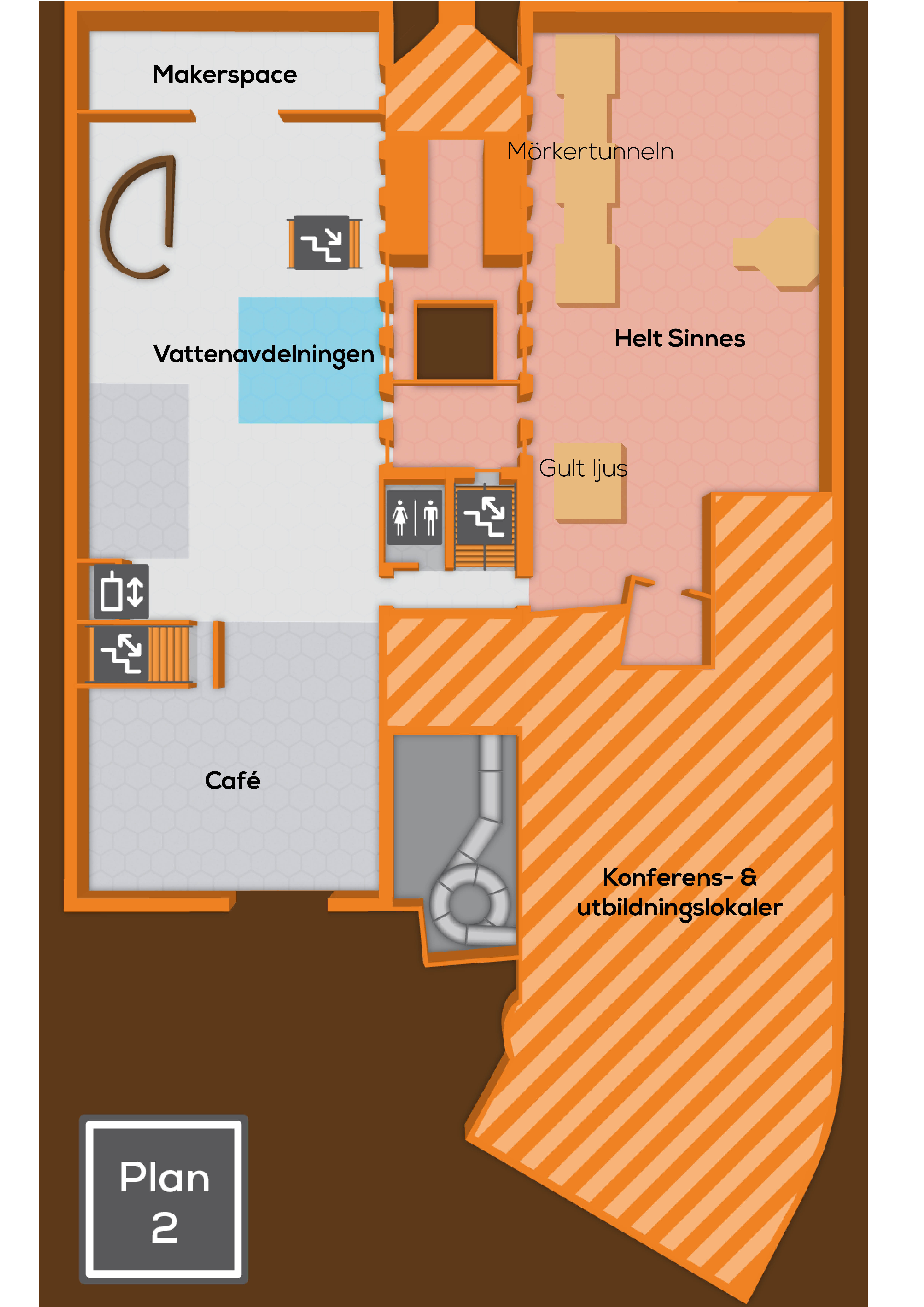 Karta över plan 2 på Tom Tits Experiment