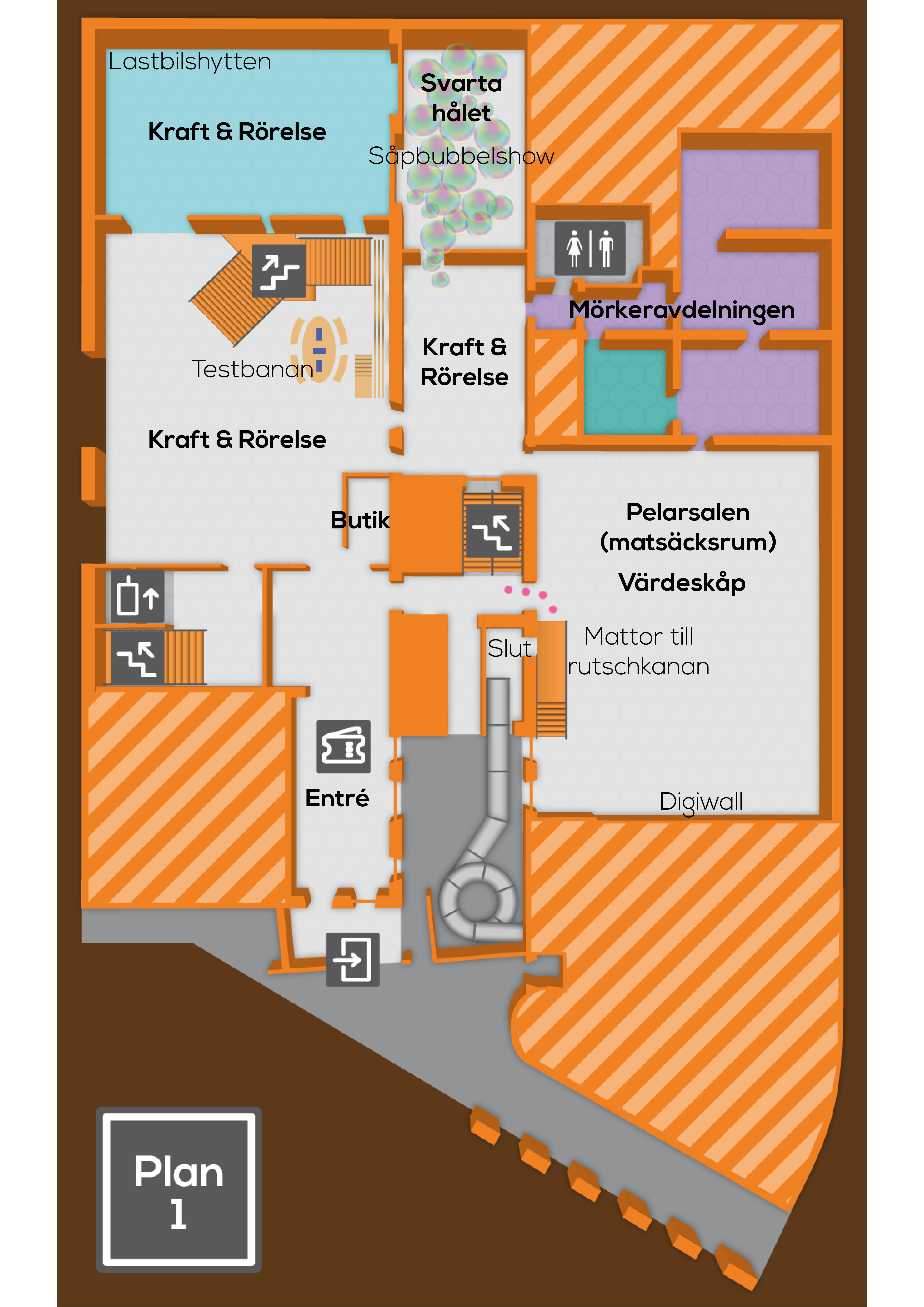 Karta över plan 1 på Tom Tits Experiment 