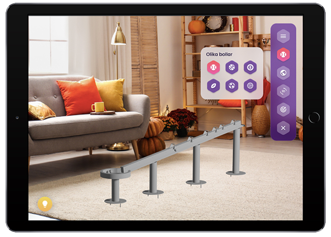 En surfplatta visar en prototyp av Tom Tits Experiments Augmented reality-app