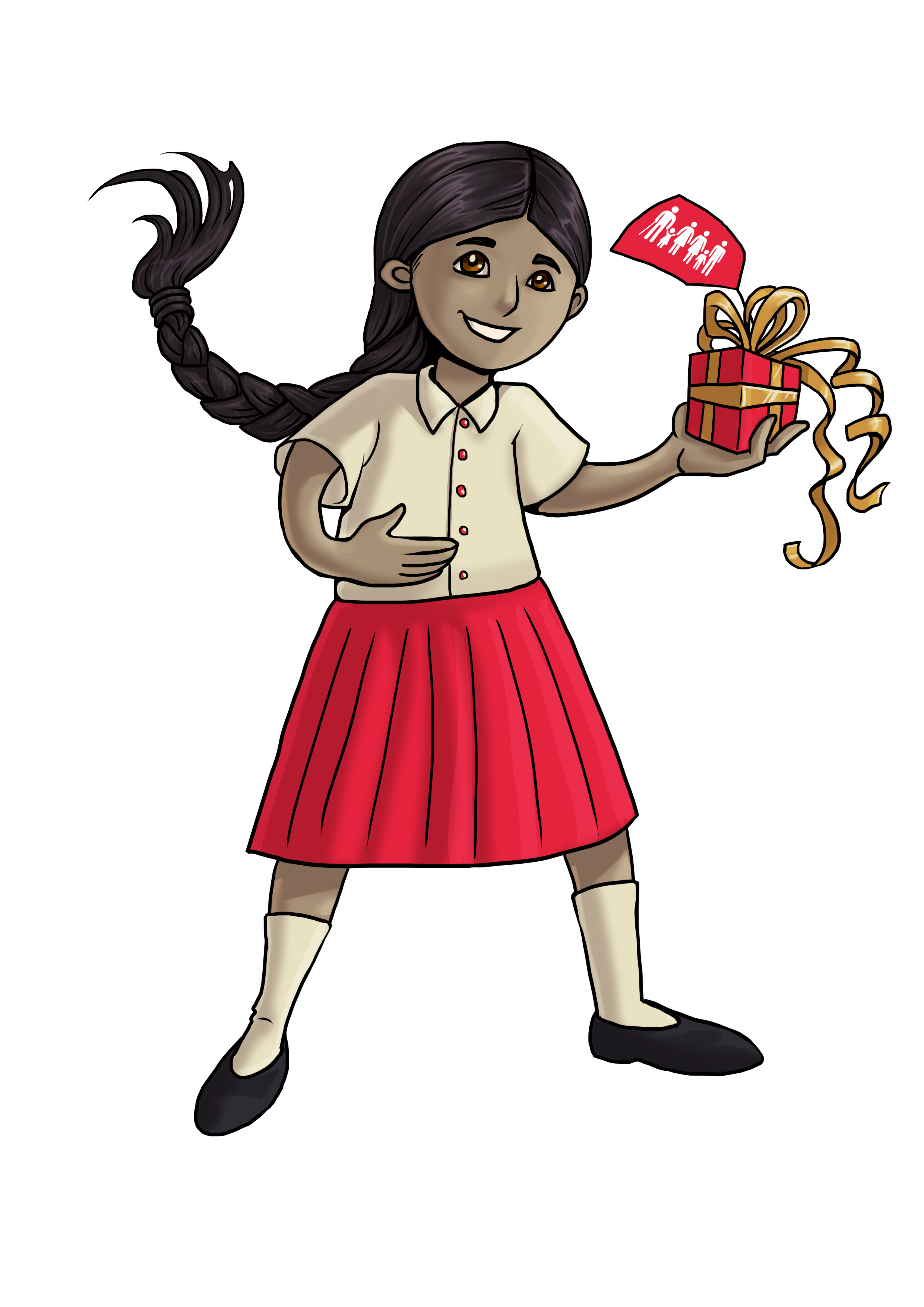 Illustration. A child is holding a gift.