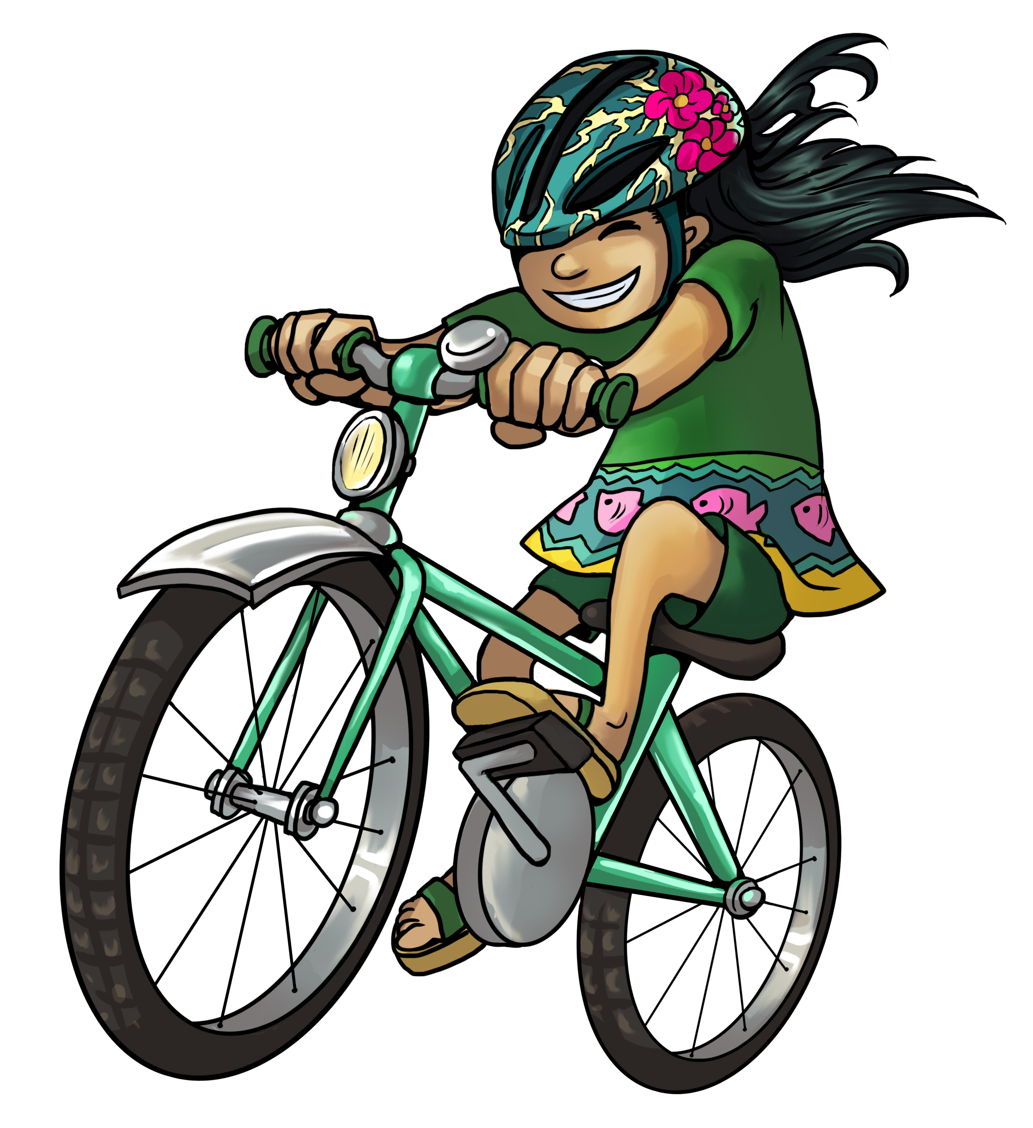 Illustration. Ett barn cyklar.